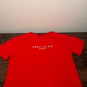 SHEIN T SHIRT WOMENS SMALL RED SOLID WHITE LOGO